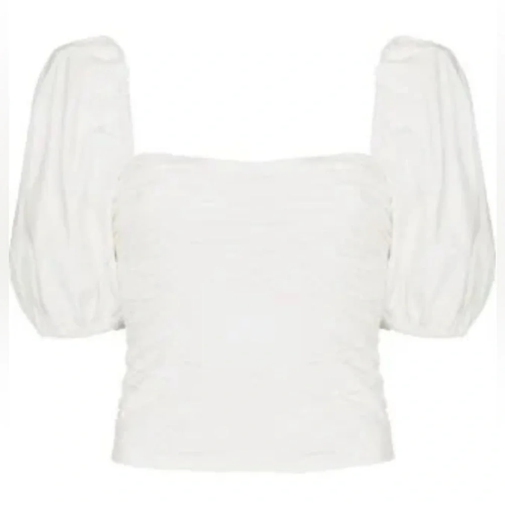 Reformation white puff sleeve ruched top NWT